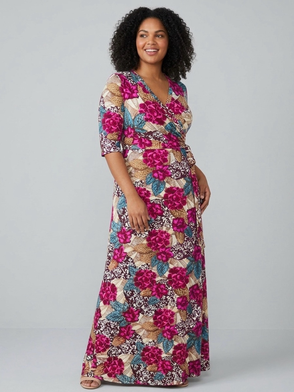 NWT Soft Surroundings Salvadora Wrap Jersey Maxi Dress Floral V-Neck Petite XL